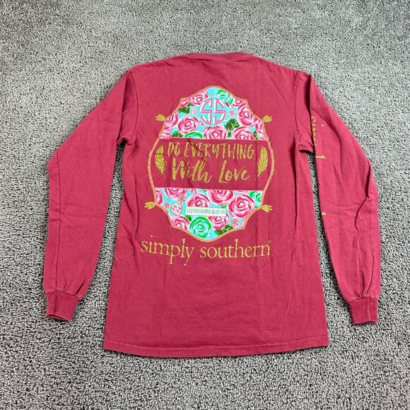 Simply Southern Shirt Womens Small Pink Blue Corinthians Do Everything With Love - Picture 1 of 10